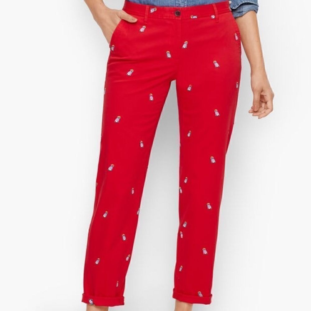 NWT Talbots RELAXED Red Cotton CHINOS FRENCHIE DOG Womens 6 Petite Host Pick